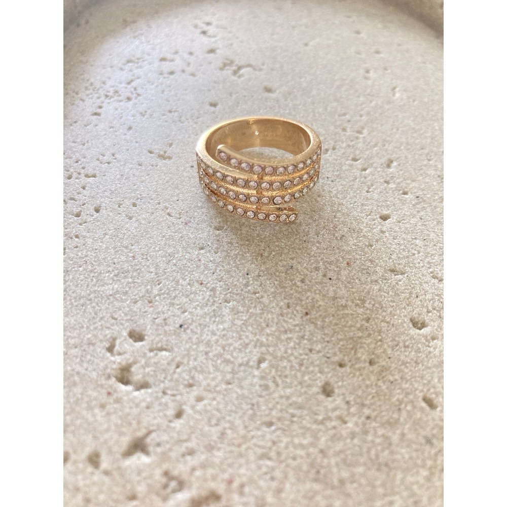 Vintage Gold Tone Rhinestone Wrap Ring Statement Bypass Cocktail Ring Romantic‎